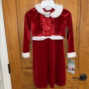 Bonnie Jean Red Velvet Kids Santa dress with White Fur Trim size 6